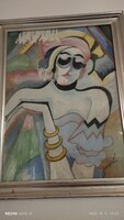 Jurányi L Modern festmény, tempera kartonra Üveg mögött.