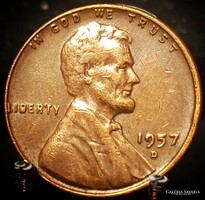 Amerikai Egyesült Államok 1 cent, 1957 Kalászos penny, Lincoln Verdejel "D" - Denver D02I6V