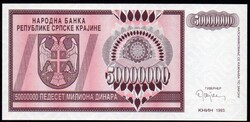 Krajinai Szerb Köztársaság 50 millió dinár UNC 1993