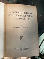 Mengele Ferenc A Népszövetség jogi és politikai rendszere régi antikvár jogi könyv