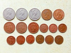 Anglia 17 db Különböző Érme 1 Penny 2 10 Pence 1968-2009
