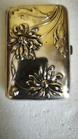 Antik szecessziós (Jugendstil) 800-as ezüst szelence – Csodás virágmintás cigaretta- és névjegykárty