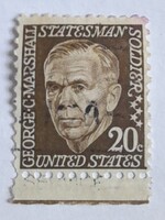 1967 George Marshall 20c ritka GYÁRTÁSI HIBÁS tekercsbélyeg (Miscut)
