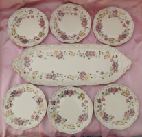 HIBÁTLAN! Zsolnay porcelán pillangó mintás 6 + 1 süteményes vagy szendvicses készlet