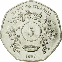 Uganda 5 Shillings 1987 - Kávécserje - verdefényes