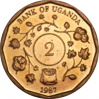 Uganda 2 Shillings 1987 - Gyapot - verdefényes