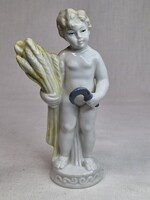 Ritka és régi porcelán arató puttó figura sarlóval és búza kévével hibátlan állapotban 11,5 cm magas