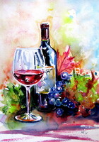 Wine IV -   watercolor painting - Bor IV -  akvarell festmény