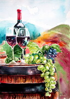 Wine  -   watercolor painting - Bor - akvarell festmény