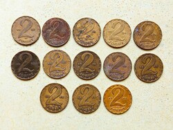 Magyarország 13 db Különböző Érme 2 Forint 1970-1989