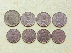 Magyarország 8 db Különböző Érme 5 Forint 1967-1989