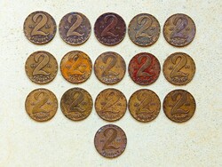 Magyarország 16 db Különböző Érme 2 Forint 1970-1989