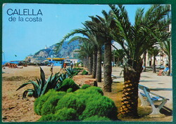 Képeslap - Spanyolország 1973. Calella de la Costa üdülőváros, sétány (Paseo de las Palmeras)