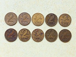 Magyarország 10 db Különböző Érme 2 Forint 1970-1989