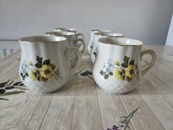Zsolnay porcelán virágmintás aranyozott szélű pocakosbögre készlet