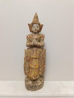Antik buddhista őrző istenség Nat szellem festett fa szobor Burma 811 6886