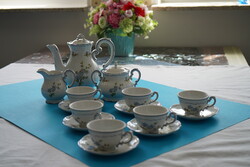 Zsolnay Pécs 6 személyes porcelán mokkás készlet, virágmintás, komplett