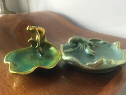 Zsolnay eozin rákos-tál merítő 2db. sérült