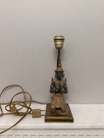 Antik buddhista asztali lámpa színezett kis bronz szobor buddha szertartás buddhizmus Thaiföld 813