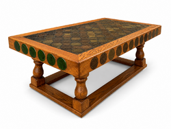 Hohnert Design Signed Oak Coffee Table with Ceramic Inserts, 1970s