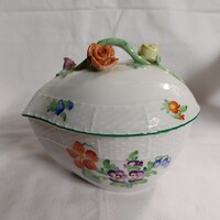 Herendi porcelán nagyméretű rózsás szív bonbonier