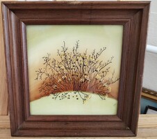 Naív stílusú üvegfestmény 27x27 cm kerettelan készült.