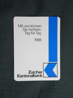 Kártyanaptár,Svájc,Zürich, Zürcher Kantonalbank, 1986  (6)