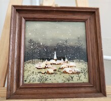 Naív stílusú üvegfestmény 27x27 cm kerettelan készült.