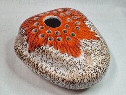 Jelzett iparművészeti mázas kerámia ikebana váza hibátlan állapotban 18 cm. hosszú