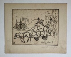 Bayer (Bajor) Ágost (1892–1958) eredeti rézkarc. Költözés - 1929