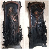 DT/643. Elisabeth Sonrel – Szecessziós, bronzírozott öntöttvas dombormű páros