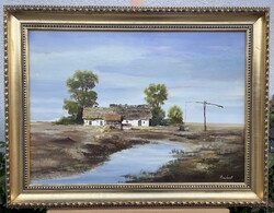 Reinhardt István (1936- ) - Mindszenti tanya olaj festmény