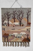 Tájkép faliszőnyeg, kézi szőttes,gyapjú, juta, térhatású, tájkép, indiai, retro, címkés