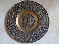 Applied-artist Hubertus inscribed, with hunting scenes embossed bronze  wall decorative plate.bear,vizsla,s