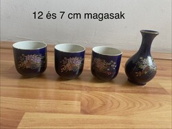 Eredeti jelzett japán Kutani porcelán szake (sake) készlet, aranyozott - 4 részes