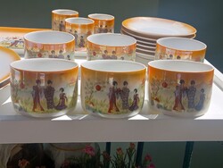 Zsolnay Art Deco Japanese Scene Tea and Chocolate Cups, Saucers, Trays, Serving Pieces