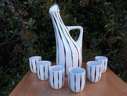 Budapest Porcelain Factory Art Deco Striped Liqueur and Fruit Brandy Set