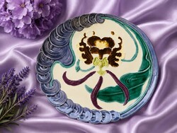 Szecessziós orchidea mintás Körmöcbányai nagy fali tányér