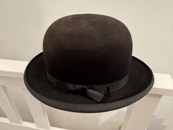 Antique Black Bowler Hat from Gyukits Hungarian Royal Court Hat Factory