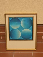 Eredeti szignózott Victor Vasarely op-art grafika - Symphony in Blue (1983)