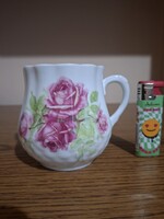 Zsolnay pajzspecsétes porcelán hasas / pocakos rózsa virág mintás bögre. Jelzett. Sérült