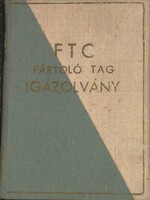 Régi FTC Fradi pártoló tag igazolvány