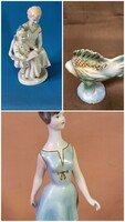 Eladó 3 db retro porcelán figura egyben - Hollóházi + Orosz - SÉRÜLT