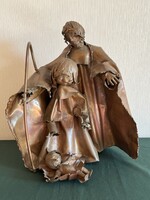Szignózott hajlított-forrasztott vörösréz lemez szobor Szent család 35 cm (F0063)