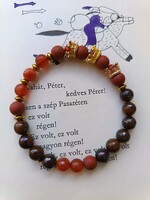 HáRoM KiRáLySág-férfi ásványkarkötő, tigrisvas, jáspis, karneol, szárdónix