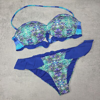 Kék-zöld mintás női bikini, S