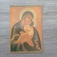 Istenszülő, orosz Ikonos színes képeslap 1970-1980-as évekből, nem írott, de kicsit pecsétes