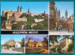 Veszprém megye, mozaik,Thury-vár, Tapolca malom, Pápa látkép, postatiszta képeslap, 1983