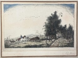 Rudnay Gyula (1878-1957): Bábonyi tájkép, színezett, jelzett rézkarc, 1923