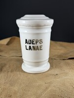 Nagyon régi porcelán “Adeps Lanae ” patika edény